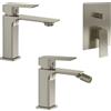 Parama Set miscelatori: lavabo bidet senza scarico e incasso doccia c/deviatore nickel spazzolato | Ingrid