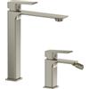 Parama Coppia miscelatori lavabo alto slim bidet senza scarico nickel spazzolato | Ingrid