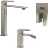 Parama Set miscelatori: lavabo alto bidet senza scarico e incasso doccia c/deviatore nickel spazzolato | Ingrid