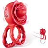 SuperLove Licking Tongue Vibrating Cock Ring Red