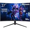 XGaming Monitor 27 Pollici Curvo R1500 165Hz, QHD 2560x1440, Monitor Gaming Curvo,sRGB 99%, HDR, FreeSync, Flicker Free,HDMI 2.0,DisplayPort,Senza altoparlante incorporato