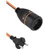 Electraline 1364 Prolunga Elettrica da Giardino con Presa Europea a 2 Poli Electralock, 3500 W, 20 m, 2 x 1.5 mm, Nero/Arancione