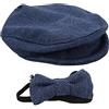 Pwshymi Cappello da Gentiluomo con Berretto Piatto Papillon Fotografia Prop Neonato Fotografia Puntelli Cappello con Papillon Set(Blu Navy)
