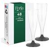 Perla Italia Perla - 48 Flute Plastica - Calici Plastica Rigida 120ml - Bicchieri da Champagne Trasparenti - Calice Lavabile e Riutilizzabile per Feste Matrimoni e Compleanni (Gambo Nero)