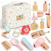 BuntWunder Set Trucchi Bambina in Legno Finti, 25 Pezzi Set di Trucchi e Parrucchiere in Legno, Finto Trucco con Trousse Cosmetici e Elastici, Montessori Giochi di Ruolo, Regalo Bimba