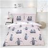 Rapport Home Rapport Starry Penguins, Set Copripiumino con Pinguini, Pink, Singolo