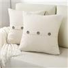 FUTEI Set di 2 federe decorative in lino bianco crema, 50 x 50 cm, federe quadrate con bottone e cerniera vintage, decorazione moderna per la casa di campagna per divano e letto