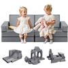 VEVOR Divano Modulare per Bambini, Sedia Componibile Trasformabile con Braccioli, Spugna 28D e Pelo Corto, Combinazione Creativa per Sala Giochi, Camera da Letto, Soggiorno, Grigio, 14 Pezzi