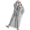 Emwwat Coperta con cappuccio extra lunga, oversize, in sherpa, per donne e uomini, coperta indossabile con cappuccio con maniche e tasca gigante (colore grigio, 120 lungo)
