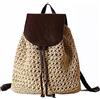 H.S.G.K Zaino estivo da donna, in paglia, alla moda, beige, con tracolla intrecciata, da spiaggia, Beige, 33*30*16 cm