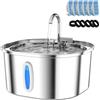PEKTACO Fontana d'acqua per gatti, 3,2 l, in acciaio inox, fontanella per animali domestici, per interni, fontana per cani e gatti, con finestra di livello dell'acqua e 6 filtri + 6 spugne