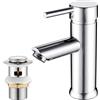 kisimixer Rubinetto miscelatore per lavabo con scarico pop-up, monocomando, in acciaio inox caldo e freddo, con tubi G1/2, cromato