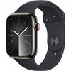 Apple Watch Series 9 (GPS Cellular) cassa da 45 mm in acciaio inossidabile grafite, cinturino sportivo mezzanotte S/M