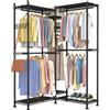 VyGrow Appendiabiti per appendere vestiti, sistema di organizzazione regolabile per armadio, doppie aste, ganci laterali, carico 201,8 kg, nero (177 x 34 x 195,1 cm, nero)