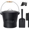 Secchio per Cenere Camino Con Coperchio, 10L Porta Pellet Con Paletta E Scopino,