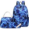 Hixingo Zaino Scuola Media Ragazza 3 Pezzi con Borsa Termica Astucci Matite, Zainetti per Bambini Ragazzi, Set per la Scuola Borse Ragazze per Scuola Elementare Medie (fulmine blu)