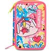 Mitama Astuccio Scuola 3 Scomparti, TRIPLO CATROCK, Contenuto 47 pz, Completo di Matite, Pennarelli, Portapenne Scuola Elementare Bambina