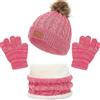 Baynetin Cappello a Maglia Bambini Invernale Sciarpa Guanti Berretto in Maglia con PomPom Ragazzi Berretto Sciarpa Beanie Cappello Scaldacollo per Ragazzo Ragazza 2-8 Anni (Rosa)