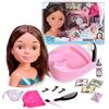 Nancy Hair Salon, Testa capelli castani, lavatesta che funziona per davvero,accessori per poter creare acconciature, per bambine/I da 3 anni, Famosa (NACB2000)