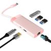 varkda Hub USB C, adattatore USB C 6 in 1 con Gigabit RJ45 Ethernet, 3 USB 3.0, 4 K HDMI e 100 W PD, docking station compatibile con MacBook Pro & Air USB C laptop e altri dispositivi di tipo C, rosa…
