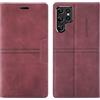 OKZone Cover per Samsung Galaxy S22 Ultra, Cover a Libro Samsung S22 Ultra, Custodia in Pelle Samsung S22 Ultra Magnetica [Portafoglio] Custodia Silicone TPU,Funzione Supporto Slot Schede (Rosso)