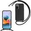 FERLAN Custodia per Xiaomi Redmi Note 10 Pro 4G Cover con Cordino,Silicone Antiurto TPU Morbido Case Corda Collana Necklace Regolabile Stylish con Catena Ultra Sottile Cover per Redmi Note 10 Pro 4G,Nero