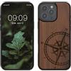 kwmobile Custodia Compatibile con Apple iPhone 16 PRO Max Cover - Back Case in Legno con Bumper in Silicone TPU - Bussola Vintage Marrone Scuro