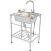 ACROSSPART Lavello in acciaio inox, con mobiletto, regolabile in altezza, lavabo indipendente, lavandino da cucina con rubinetto caldo e freddo (60 x 45 x 75 cm)