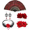 GWAWG Set di 5 accessori per capelli con fiore al seno, aghi, decorazione da sposa, per donne, rose, accessori per capelli, matrimonio, fermagli per capelli spagnoli, pieghevoli, con motivo a flamenco