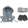 niannyyhouse Bambola di peluche da 10-15 cm, con fascia per capelli, cappotto e jeans, compatibile con bambola Labubu da 17 cm (grigio + nero)