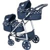 Dolly Tots Passeggino gemellare | Marina Punti Passeggino doppio | Passeggino per bambole doppio con maniglia regolabile e diverse opzioni di seduta | Passeggino pieghevole per bambini | Adatto a