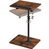 MAHANCRIS Tavolino da Divano Girevole a 360° e Regolabile in Altezza, Tavolino a Forma di C, con Vassoio, Slot per Telefono/Tablet, per Piccolo Spazio, Salotto, Camera, Balcone, Marrone AETRB4501