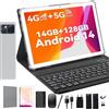 ZONKO Android 14 Tablet 10 Pollici 14 GB + 128 GB (1 TB TF) | 13 MP + 8 MP | 8000 mAh | Octa-Core | Bluetooth 5.0 | 5G+2.4G Wi-Fi, 4G LTE Con Slot SIM, In Offerta Con Tastiera e Penna - Argento