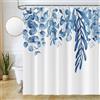 Uiiooazy Tenda Doccia Antimuffa, Tenda da Doccia 180x200cm Foglie Blu Eucalipto Fiori Blu Acqua Floreale Tende da Bagno Tessuto Lavabile Impermeabile Poliestere Tende per Vasca da Bagno con 12 Anelli