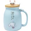 lachineuse - Tazza grande a forma di gatto kawaii da 450 ml - Coperchio e cucchiaio - Tazza per infusione, tè e caffè - Tazza originale giapponese - Idea regalo Giappone Asia - Simpatico gattino - Blu