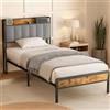 Bealife Letto imbottito 90x200cm, struttura letto in legno e metallo Piattaforma imbottita Letto matrimoniale con supporto testiera a doghe in legno (Grigio chiaro, 90x200cm)