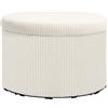 HOMCOM Pouf Poggiapiedi contenitore rotondo, in velluto a coste, capacità 120 kg, Ø 60 x 41 cm, Beige | Aosom Italy