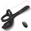 SuperLove Double Penetration 3in1 Vibrating Cock Ring & Testicles Stimulator with Remote Black