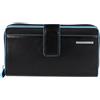Piquadro Portafoglio quadrato blu RFID in pelle 17,5 cm nero