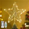 Lewondr Puntale per Albero di Natale a Forma di Stella, 11,8 Puntale con Base Spirale Telecomandato Alimentato da USB, 8 modalità con Timer, Oro