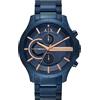 Armani Exchange Orologio per uomo, Movimento cronografo al quarzo e cassa da 46 mm con cinturino in acciaio, Blu scuro