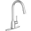 Moen Adler 87233 - Rubinetto cromato monocomando per lavello da cucina ad arco alto, con Power Clean, moderno, con doccino estraibile