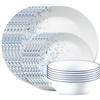 Corelle Servizio da tavola da 18 pezzi, indaco speckle, blu e bianco per 6, resistente alle scheggiature, include piatti piani da 26 cm, insalata/piatti da contorno da 17 cm e ciotole da zuppa/cereali