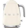 Smeg, Bollitore Elettrico KLF03CREU 1,7 L, Filtro Anticalcare Lavabile, Autospegnimento di Sicurezza, Indicatore Livello di Acqua, Base Antiscivolo e Avvolgicavo Integrato, Potenza 2400W, Panna