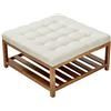 VEVOR Tavolino da Caffè Quadrato 875 x 875 x 445 mm con Ripiano Portaoggetti in Legno Massello, Poggiapiedi in Lino per Salotto, Camera da Letto, Soggiorno, 181,44 kg, Bianco Crema