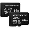 ARCANITE, set da 2 schede di memoria microSDXC 64 GB, UHS-I U3, A1, V30, 4K, C10, MicroSD, Velocità di lettura fino a 90 MB/s
