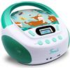 MOOOV 477147 Lettore CD Portatile per Bambini con USB, Presa per le Cuffie - Stereo Baby Boombox con Gira CD - Lettore Musicale per Casa e Viaggio, Design Colorato - Modello Forest - Verde
