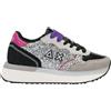 SUN68 Sneaker Big Ally Glitter in similpelle e suede argento