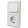 ChiliTec Delphi Presa con interruttore della luce bianca in doppio telaio, 230 V, doppia combinazione, presa con contatto di protezione con interruttore di commutazione, telaio comodo, connettore a morsetto