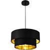 lux.pro Lampada a Sospensione con Doppio Paralume Cilindrico Ø 40 cm in Tessuto Lampadario ad Altezza Regolabile Lampada da Soffitto per Soggiorno Salotto Ingresso - Nero/Oro